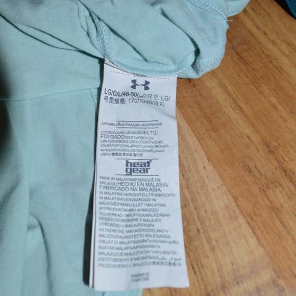 Under Armour Large Loose HeatGear Tank Top EUC Mint Green Teal Side Bands - Picture 6 of 6